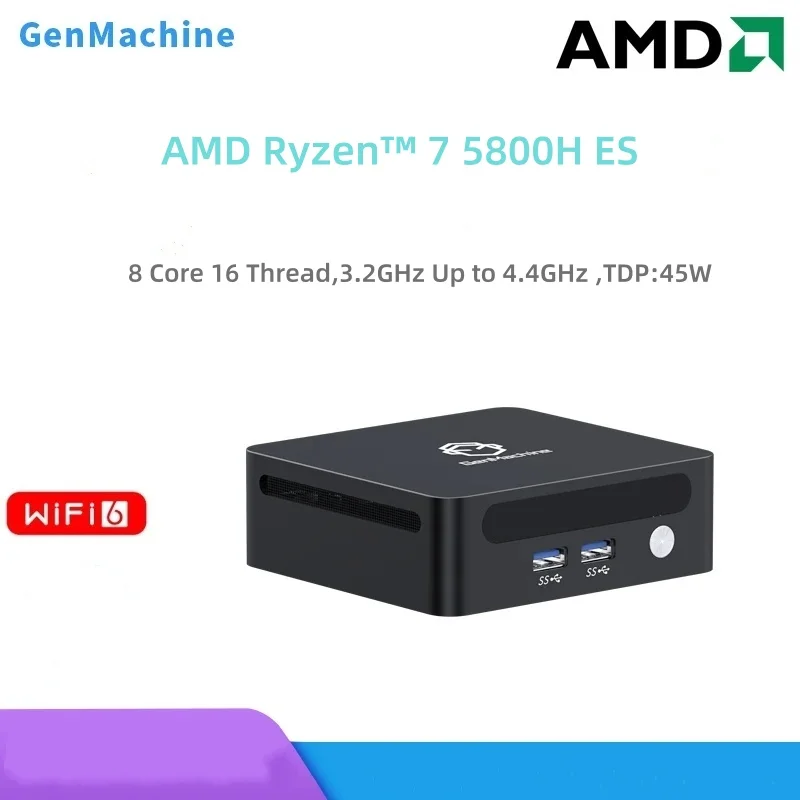

GenMachine AMD Ryzen™ 7 5800H ES Windows 11 MINI PC 8 Core 16 Thread 3.2GHz Up to 4.4GHz 45W DDR4 WIFI6 RTL8852 Gaming Computer