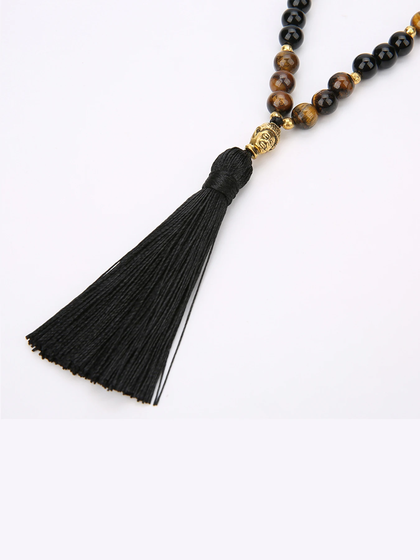 8mm Südlicher Stein Tigerauge Schwarzer Onyx Perlen 108 Mala Halskette Meditations-Gebetskette Schmuck – Detail 2