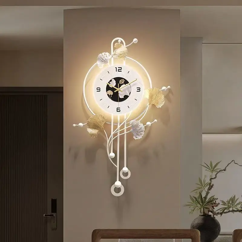 &c 80X51X10CM Wall-mounted High-end Elegant Clock Table with Cream Style Artistic Clock for Living Room Home Silent Wall Clock