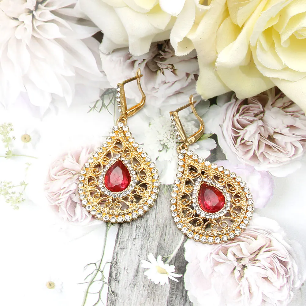 Sunspicems Gold Color Crystal Algeria Morocco Earring For Women Arab Ethnic Wedding Jewelry Drop Water Dangle Earring Bride Gift