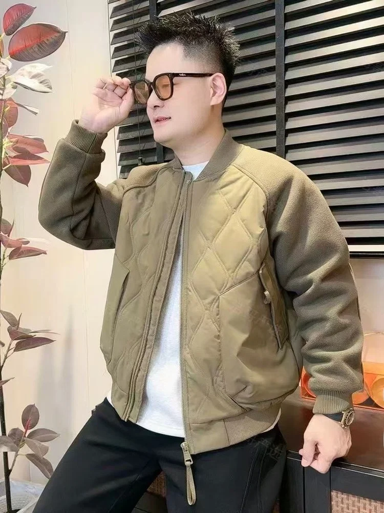 

Winter New Baseball Collar Patchwork Thiened Cotton Jaet Men's Casual Loose Versatile Warmth Polyester Inner Zipper