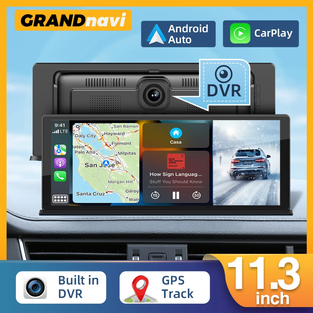 11.3 inch Car DVR 4K Camera Wireless Carplay Android Auto Touch Screen Dash Cam Dual Len Video Recorder GPS Navigation Dashboard