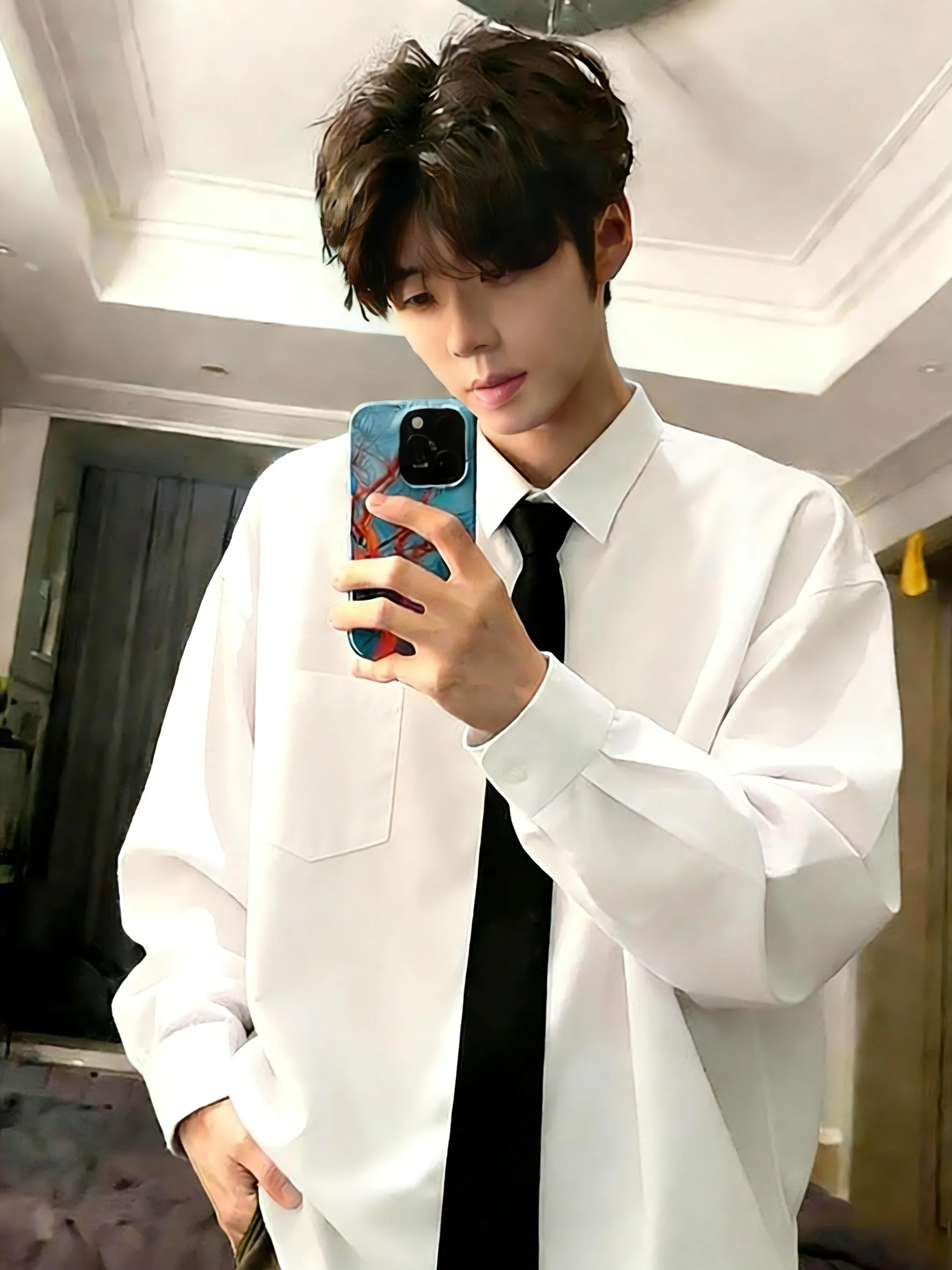 

Men's Long Sve Fce Lined irt Casual Wear Layering Thiened Autumn Winter College Sle Faionable Inner Wear irt