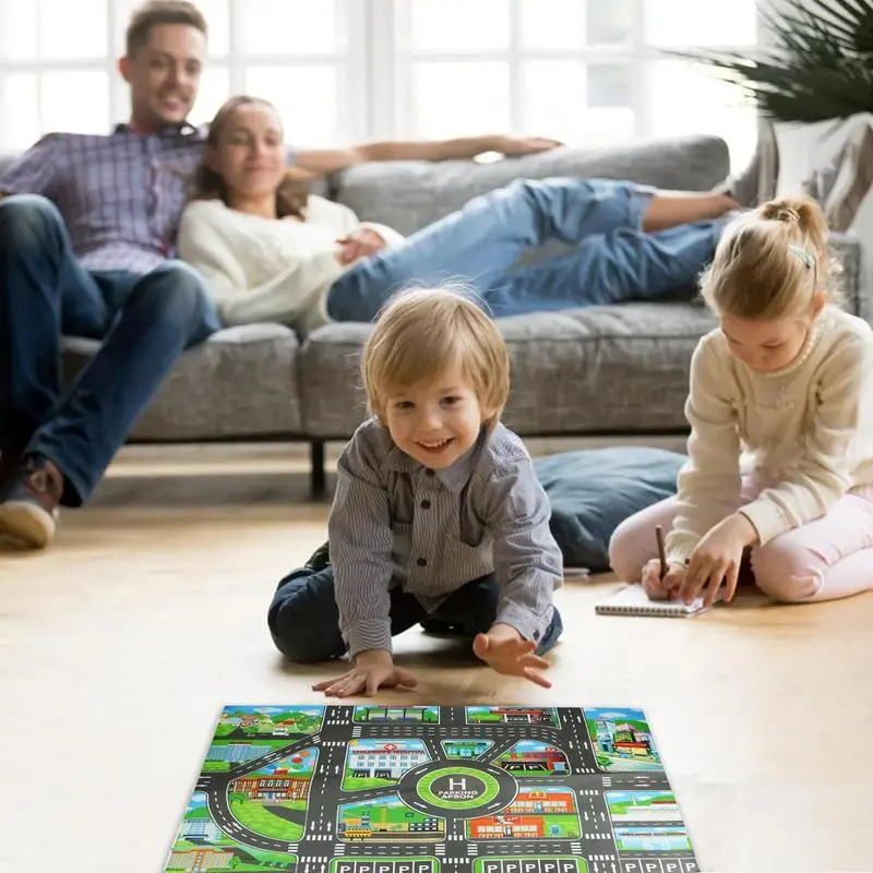 Tapete de mapa de ruta de tráfico, Alfombra de juego de dibujos animados para niños pequeños, tapete de piso de escalada, tapete de área de mapa de ruta de tráfico, tapetes de juego para bebés