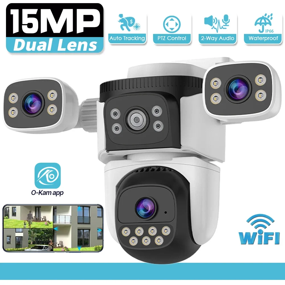 Slimme draadloze CCTV-camera WiFi 15 MP Beveiliging IP-camera Buitenhuis 360 °   Videobewaking Beveiliging Drie schermen