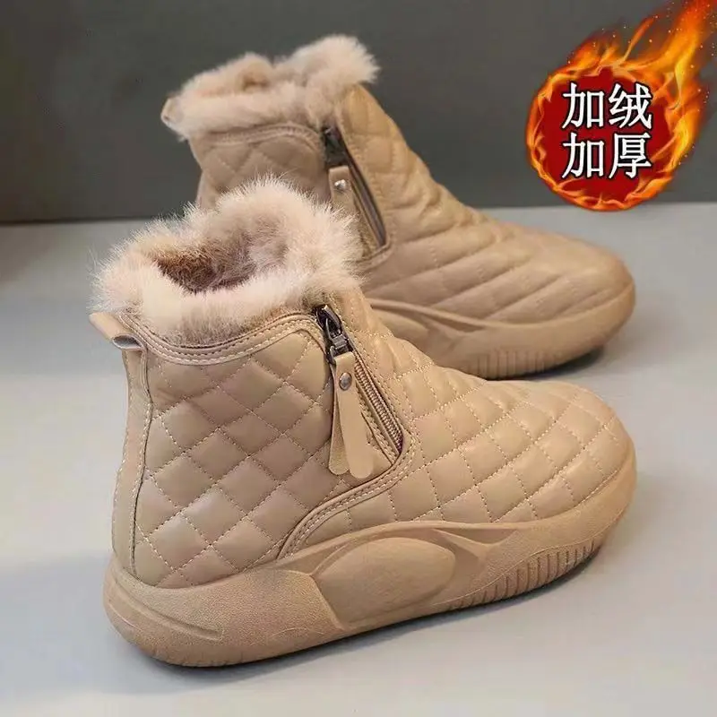 Snow boots women's 2025 new winter women's shoes versatile sports anti slip cotton shoes with thick velvet shoes