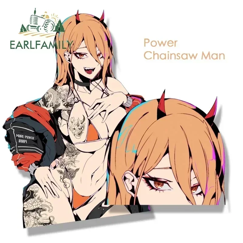 

EARLFAMILY Power Waifu Bikini Car Sticker Anime Fanart Tattoo NSFW Refrigerator Peek Decal Trunk Creative Scratch-Proof Decor
