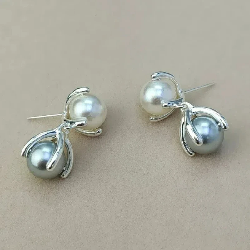 

French Fashion Earrings Double Side Earring Ball Pearl Dangle Stud Earrings Women Pearl Ear Accessories Ear Drop Bride Jewelry