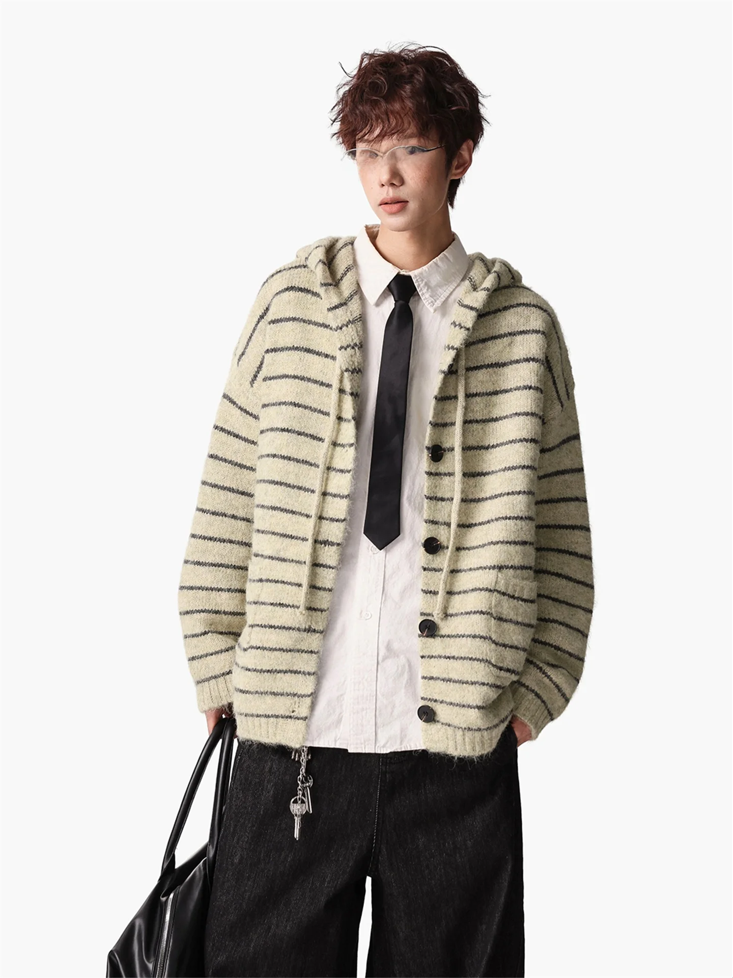 

Men's Knitted Hoodie Sweater Striped Outerwear College Sle Autumn Winter Korean Lazy Aosphere Feeling Casual Long Sve Top