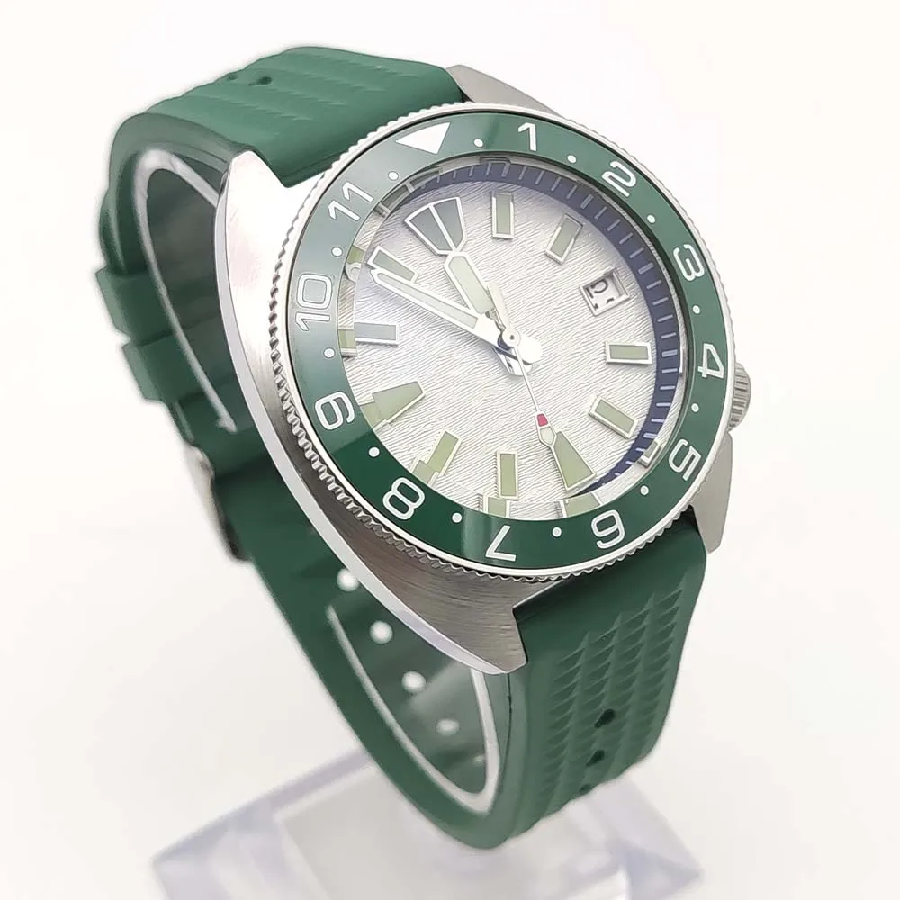 41mm Men\'s Mechanical Watch Thickened Sapphire Glass Drop Resistant Green Ceramic Bezel Rubber Strap NH35 Waterproof Clock