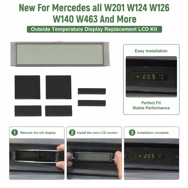 メルセデスベンツw201-w124-w126-otg車外温度lcdディスプレイ修理、デッド-ブランク-色褪せたダッシュボード画面の修復