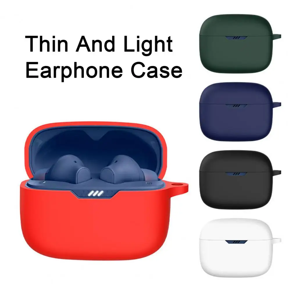 Protective Earphone Case Protective Silicone Case for Jbl Tune Beam Earphones Shockproof Cover with Carabiner Lightweight