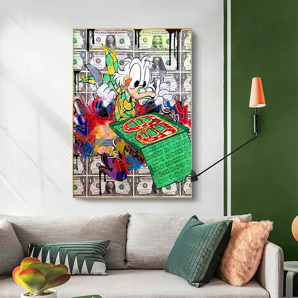 Disney Scrooge Mcduck Graffiti Painting, Modern Abstract Wall Art Canvas Poster Print, Money Picture for Living Room Home Decor