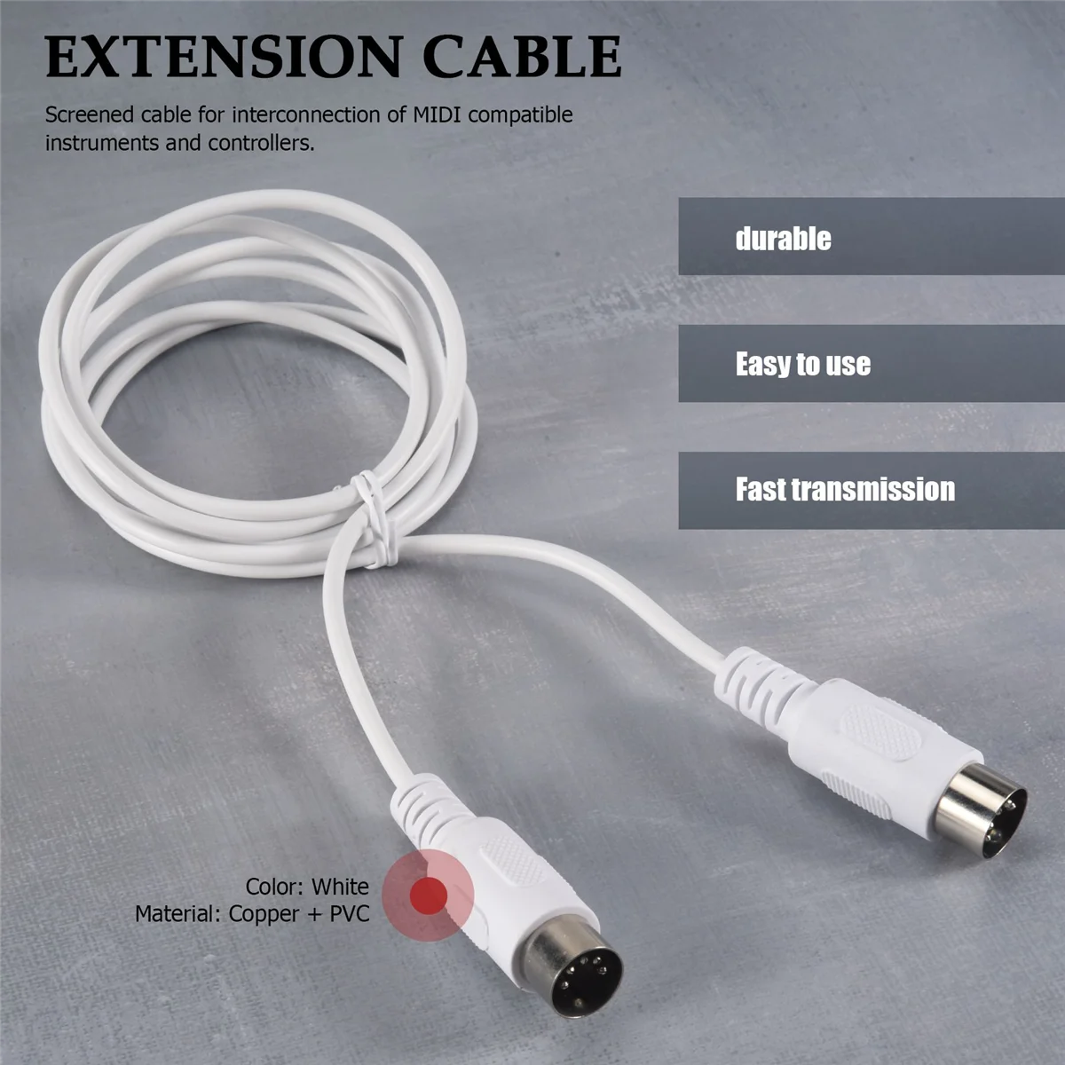 MIDI Extension Cable to Male 5 Pin 1.5/4.95FT High Quality 5 Pin Male to 5 Pin Male MIDI Extension Cable