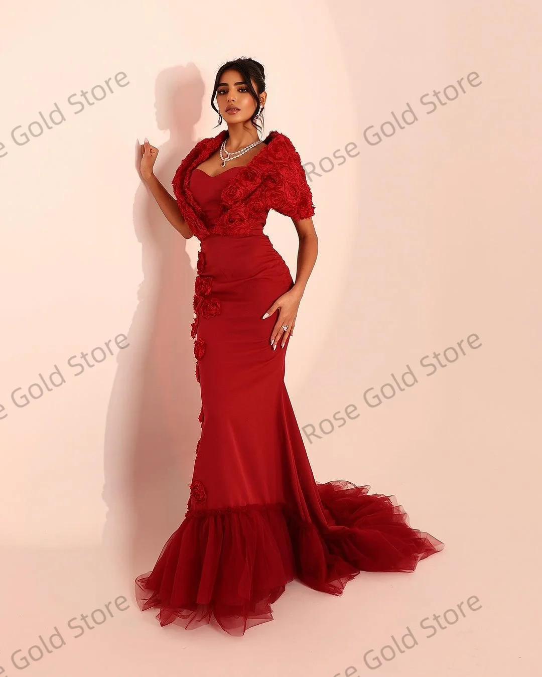 Elegante rode zeemeermin galajurk voor dames halter lange vestidos de fiesta met kanten bloemen formele feestjurken op maat