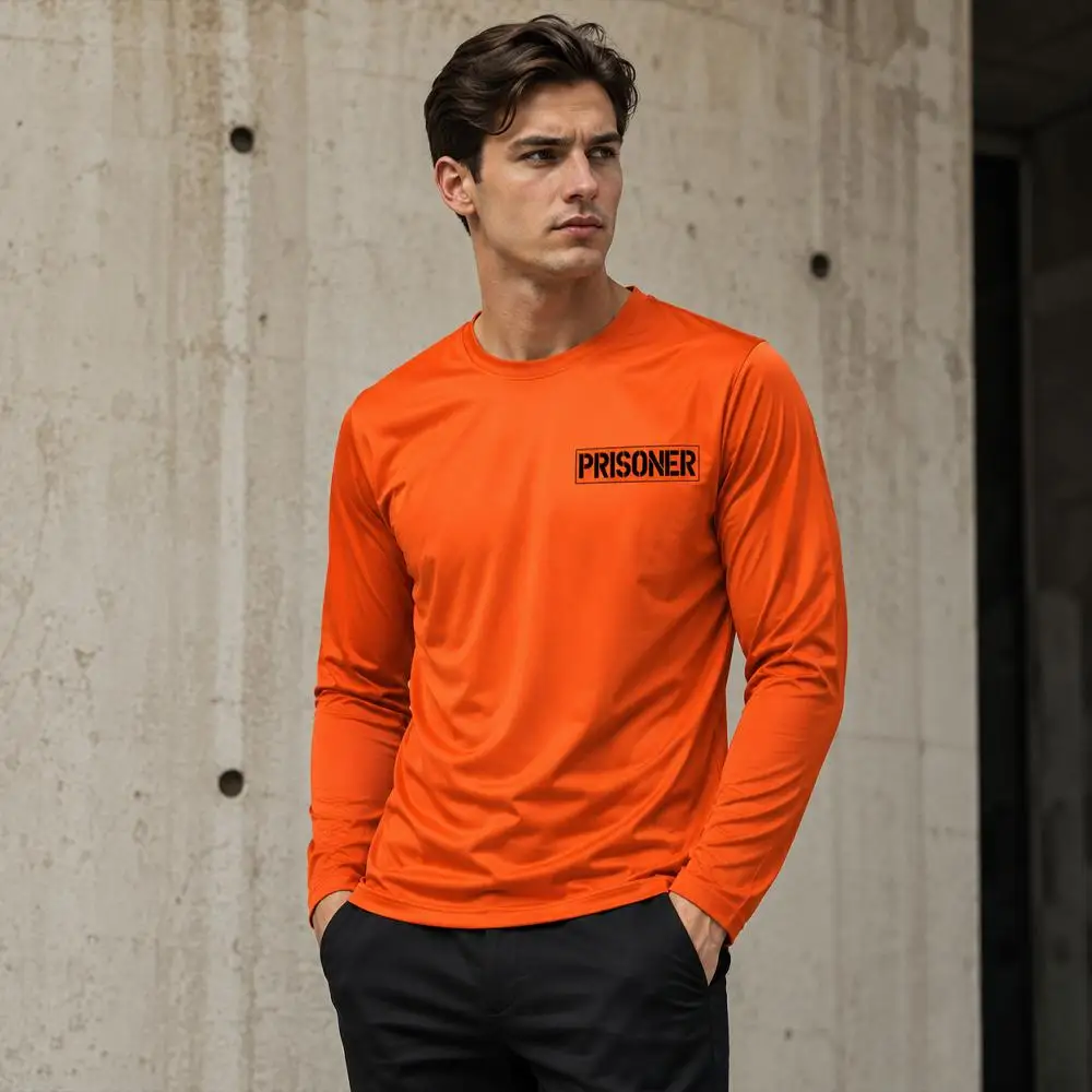 Men's Orange Prisoner Long Sleeve T-Shirt Halloween Party Cosplay Outfit Autumn Fun Fashion Prison Print Round Neck Costume