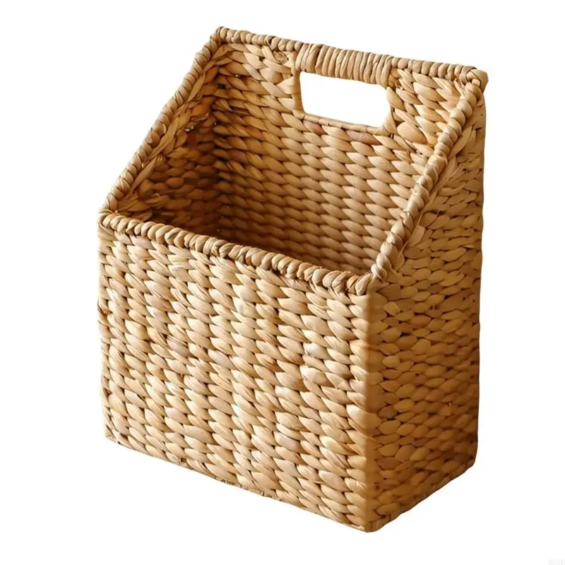 Basket with Natural Fiber Texture, Open Front Design and Cutout Handle for Wall, Shelf or Counter Use B03E
