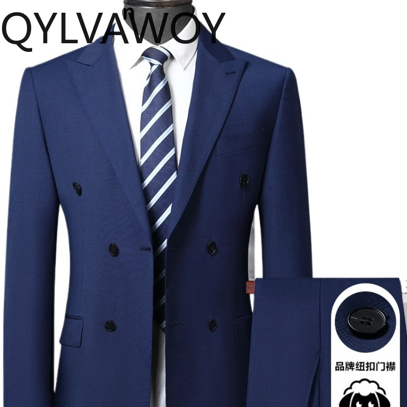 QYLVAWOY 50% Wool 2025 Autumn Winter Worsted Wool Men's Suit Set Groom Wedding Dress Business High-End Formal Suit LJ2904