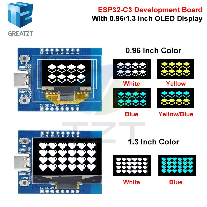 1/2PCS ESP32-C3 Development Board With 0.96 / 1.3 Inch OLED Display Module WiFi+Bluetooth LOT Module For Smart Home