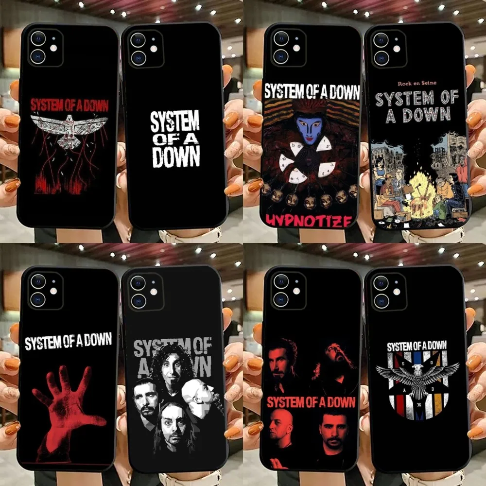 S-System of a Down Rock Band Phone Case For iPhone 15,14,13,12,11,Plus,Pro Max,XS,X,XR,SE,Mini,8,7 Soft Silicone Black Cover