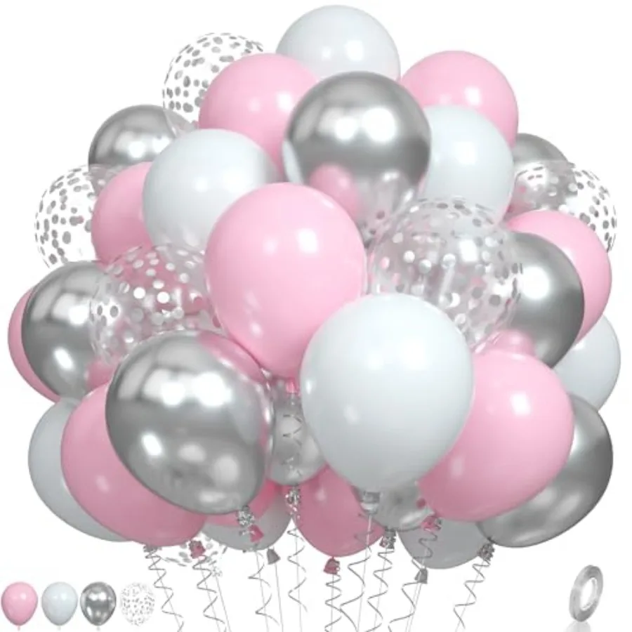 

Balloons, Pink White Balloon Metallic Silver White Macaron Balloon Party Confetti Balloons for Girls Birthday Bride Wedding Bab