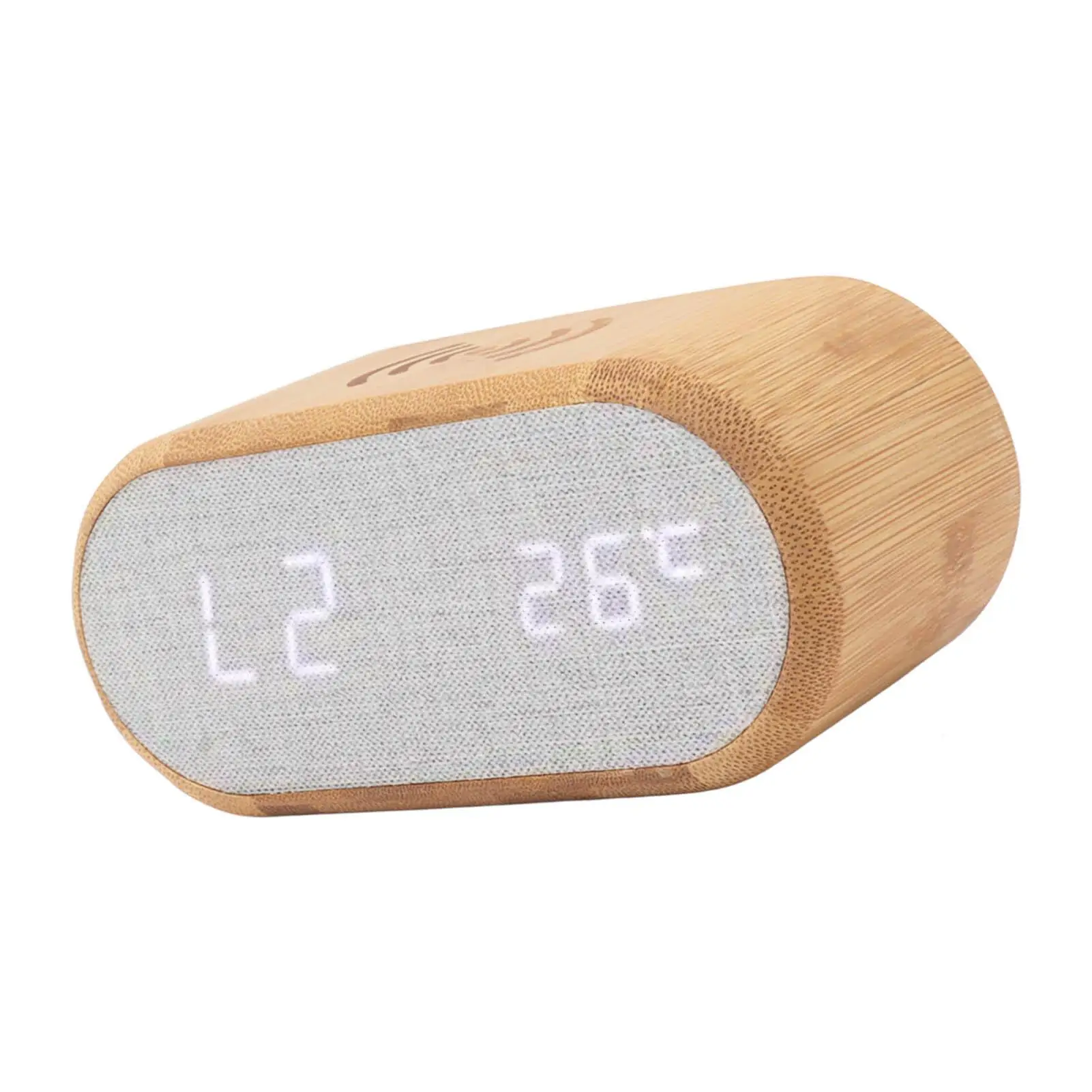 Wooden Bamboo Alarm Clock with Wireless Charging & Temperature Display, Sound Control Power Off – Perfect for bedroom