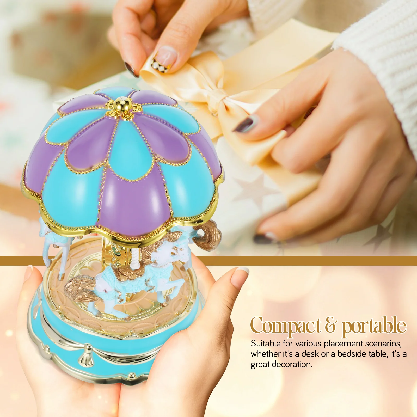 Enchanting Carousel Music Box with LED Lights