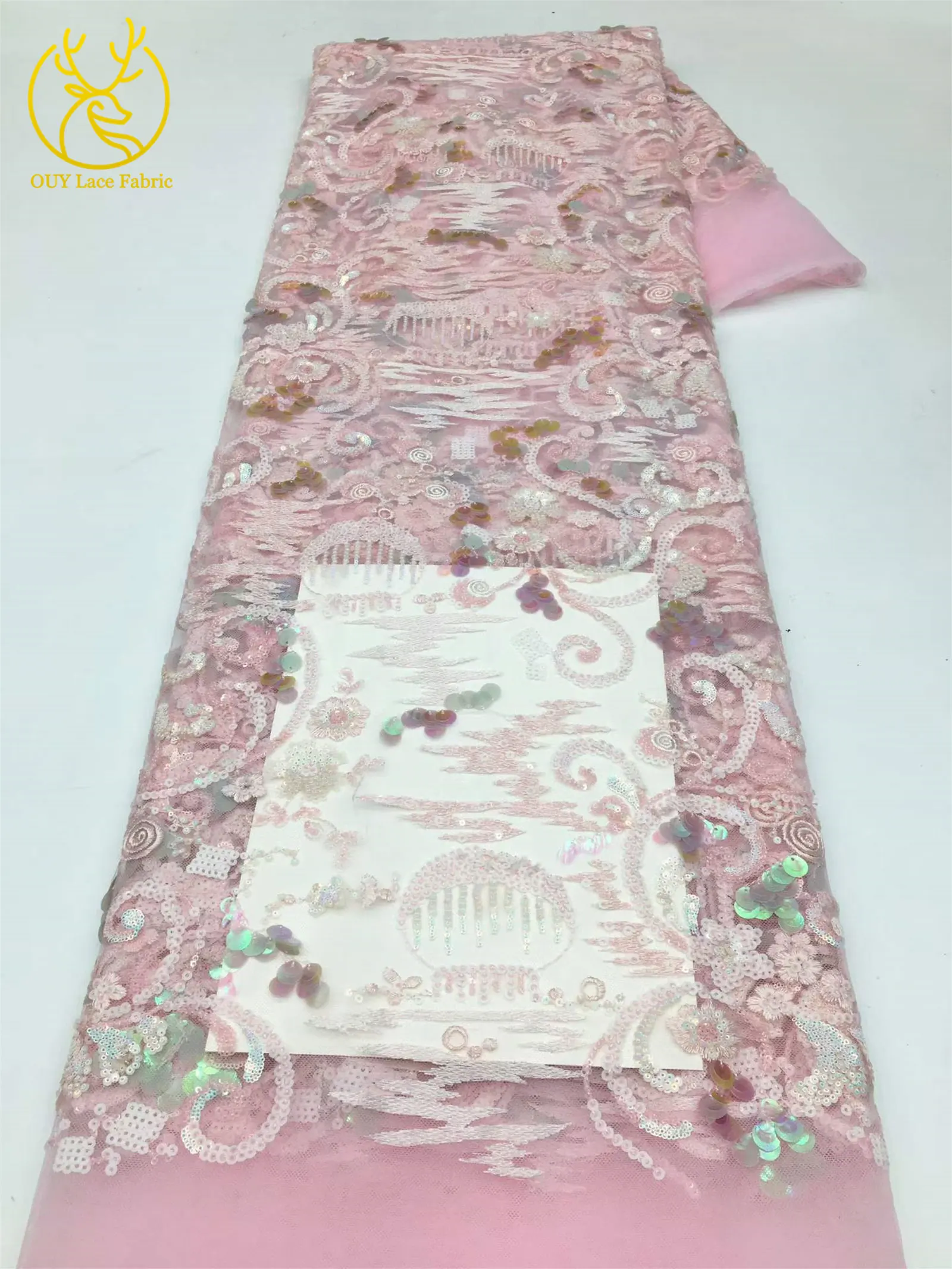 Nigerianischer Pailletten-Spitzenstoff 2026 Hochwertiger Afrikanischer Pailletten-Tüll für Damen-Abendkleider und Ballkleider zum Nähen – Detail 15