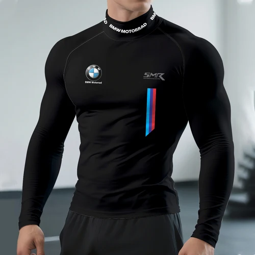 Imagen 2 del producto BMW negro minimalista personalizado de moda clásico Slim Fit Show Off Body ciclismo al aire libre Fitness hombres deportes camiseta de manga larga