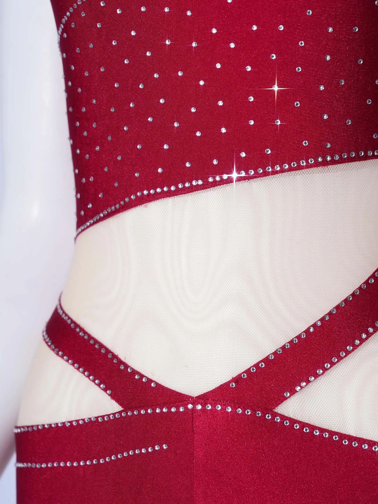 

Women Acrobatic Dance Gymnastics Figure Skating Unitards Rhinestones Jumpsuit Patchwork Mesh Romper Performance Ballet Dancewear