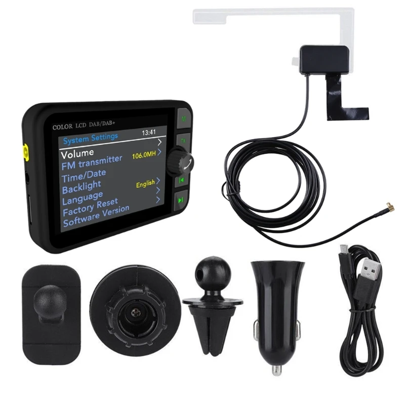Receptor de Radio Dab para coche con pantalla, sonido estéreo, antena de señal Digital, adaptador de transmisión Dab + Bluetooth Mp3, transmisor Fm
