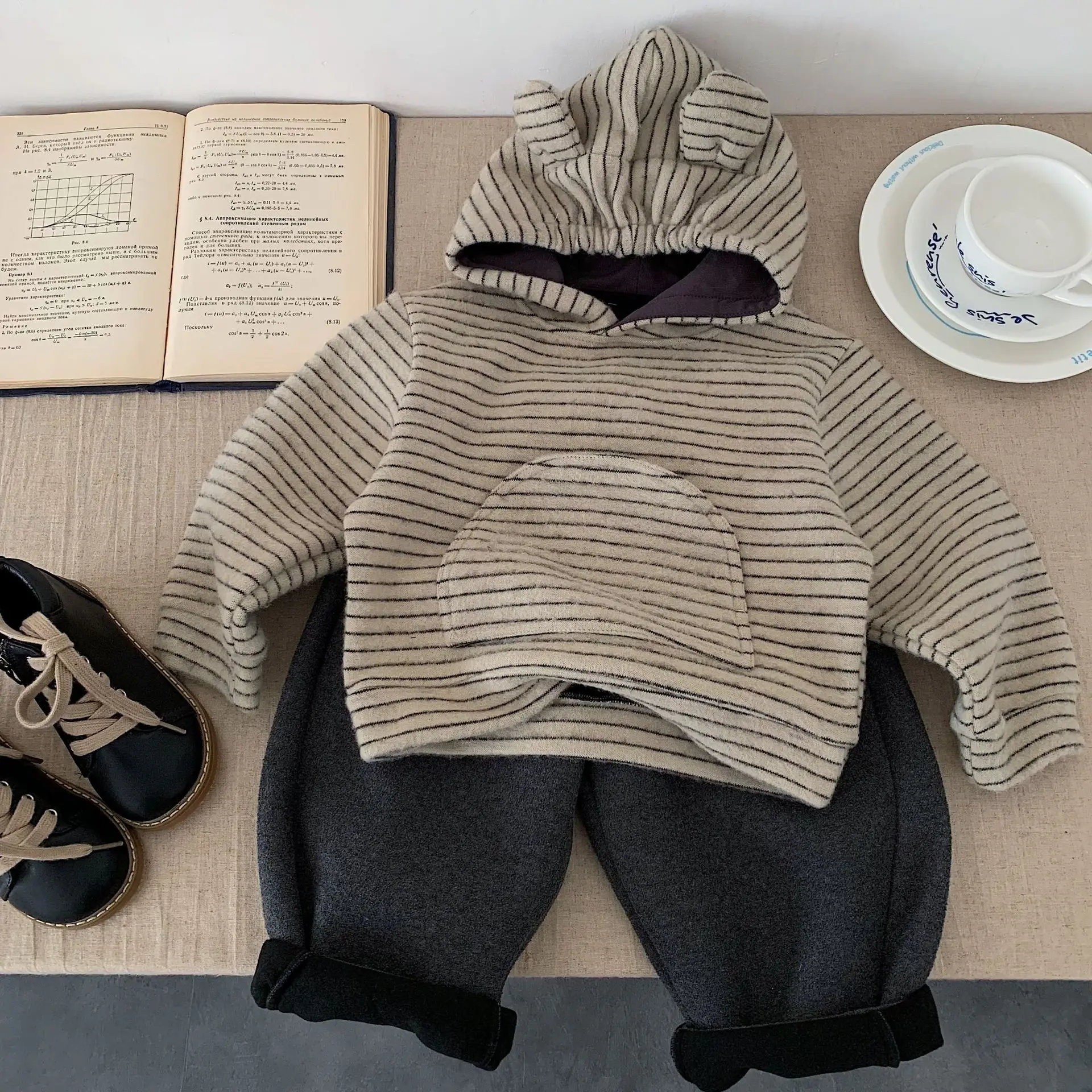 

Children's Velvet Set 2025 Autumn/Winter New Korean Striped Hoodie Baby Fashionable Girl Cute Two Piece Set