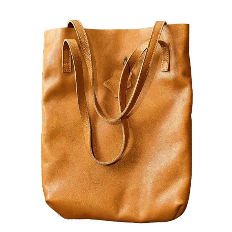 2024 new fashion shopping bag leisure leather Tote baotou layer cowhide single shoulder bucket bag