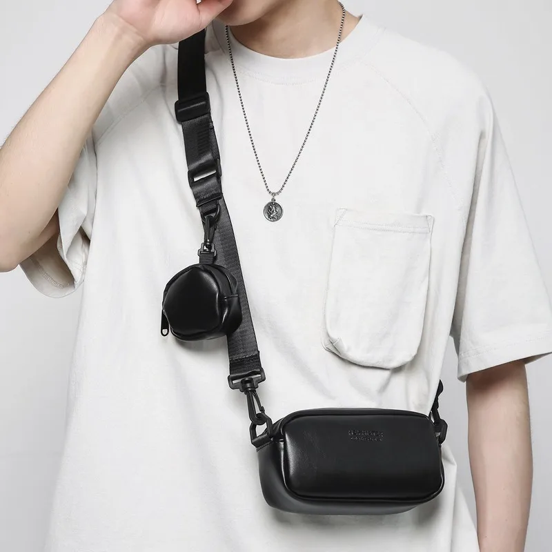 Mini Crossbody Bag Unisex Korean Casual Black Small Square Personality Chest Bag All-Match Casual Business Party Purses Handbags