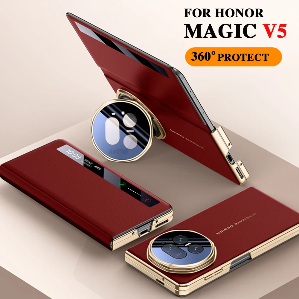 

Original Genuine Flip Leather Cover For Huawei Honor Magic V5 Mirror Smart Touch View Protect Shockproof Lens Stand Case