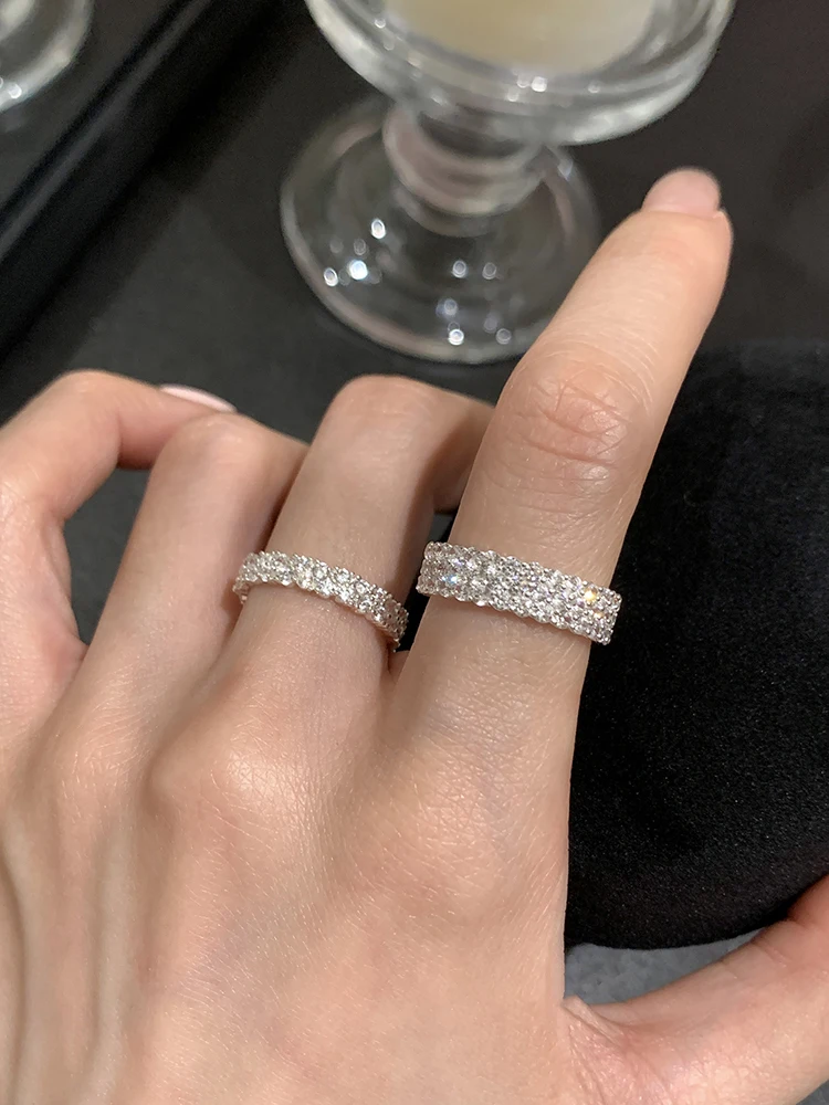 Ultra-Shiny Luxury Micro-Paved Zircon Open Adjustable Silver Color Rings for Women Elegant Jewelry Versatile Finger Accessory