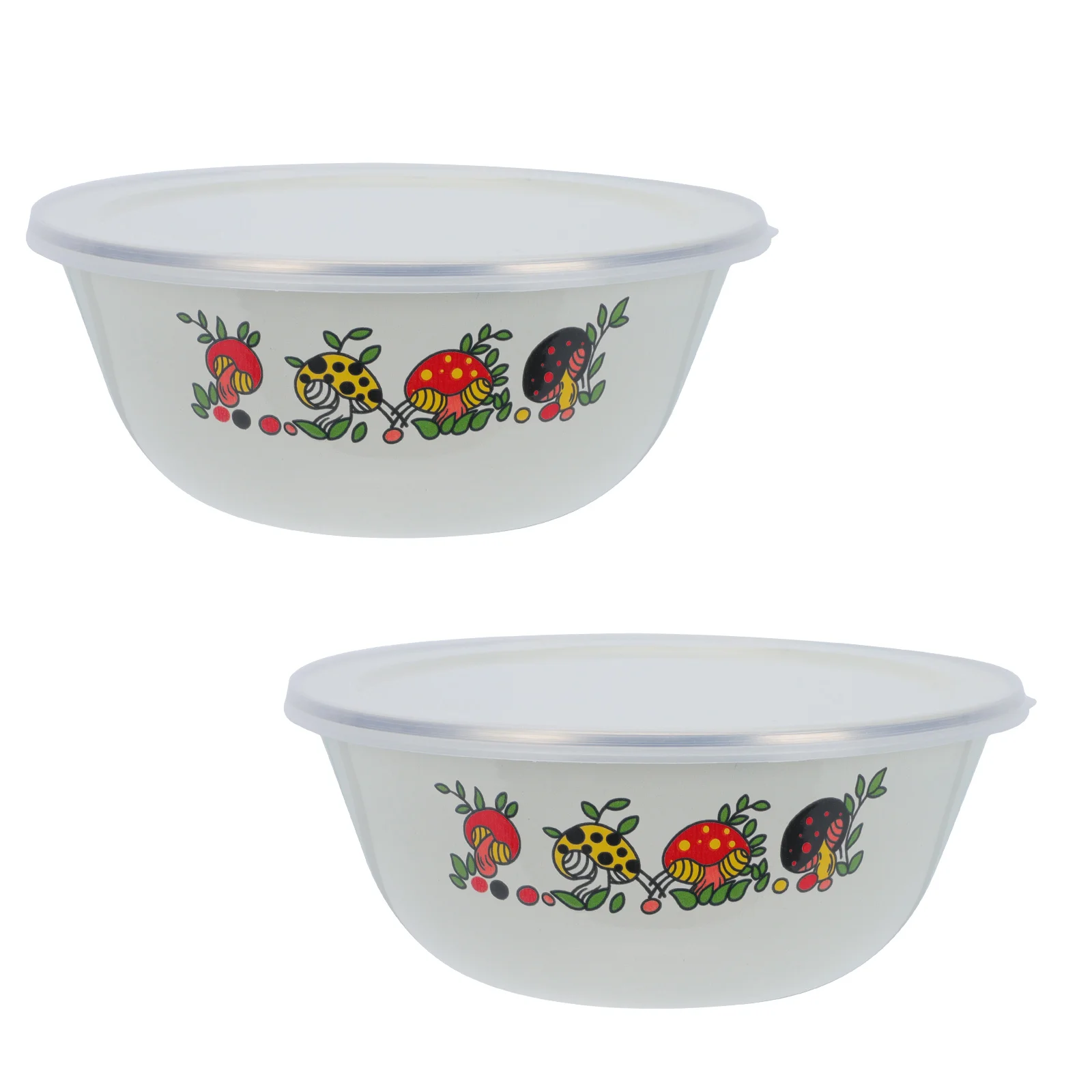 2 Sets Salad Bowl Bowls Enamel with Lid Food Container Serving Rice Tray 18x18cm Storage Soup