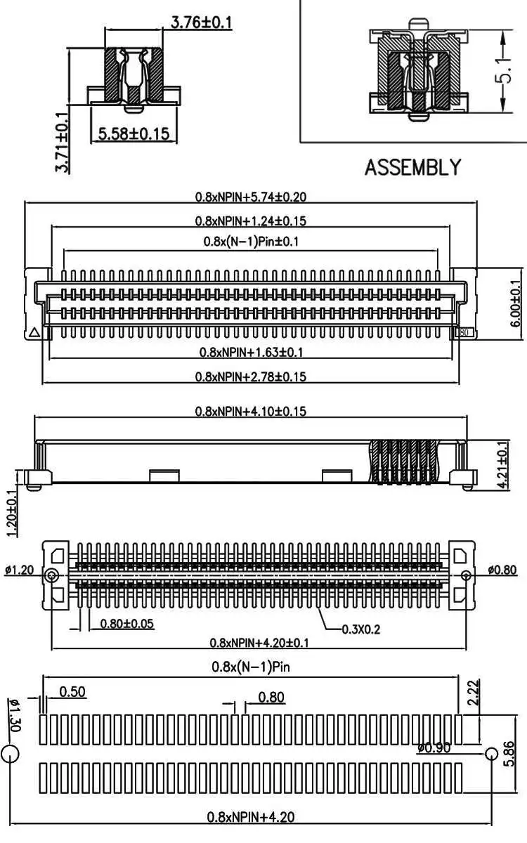 1 Stück Board-To-Board-Stecker BTB, Rastermaß 0,8 mm, zweireihig, SMD 40P/60/80/100P/120P/140P – Detail 1