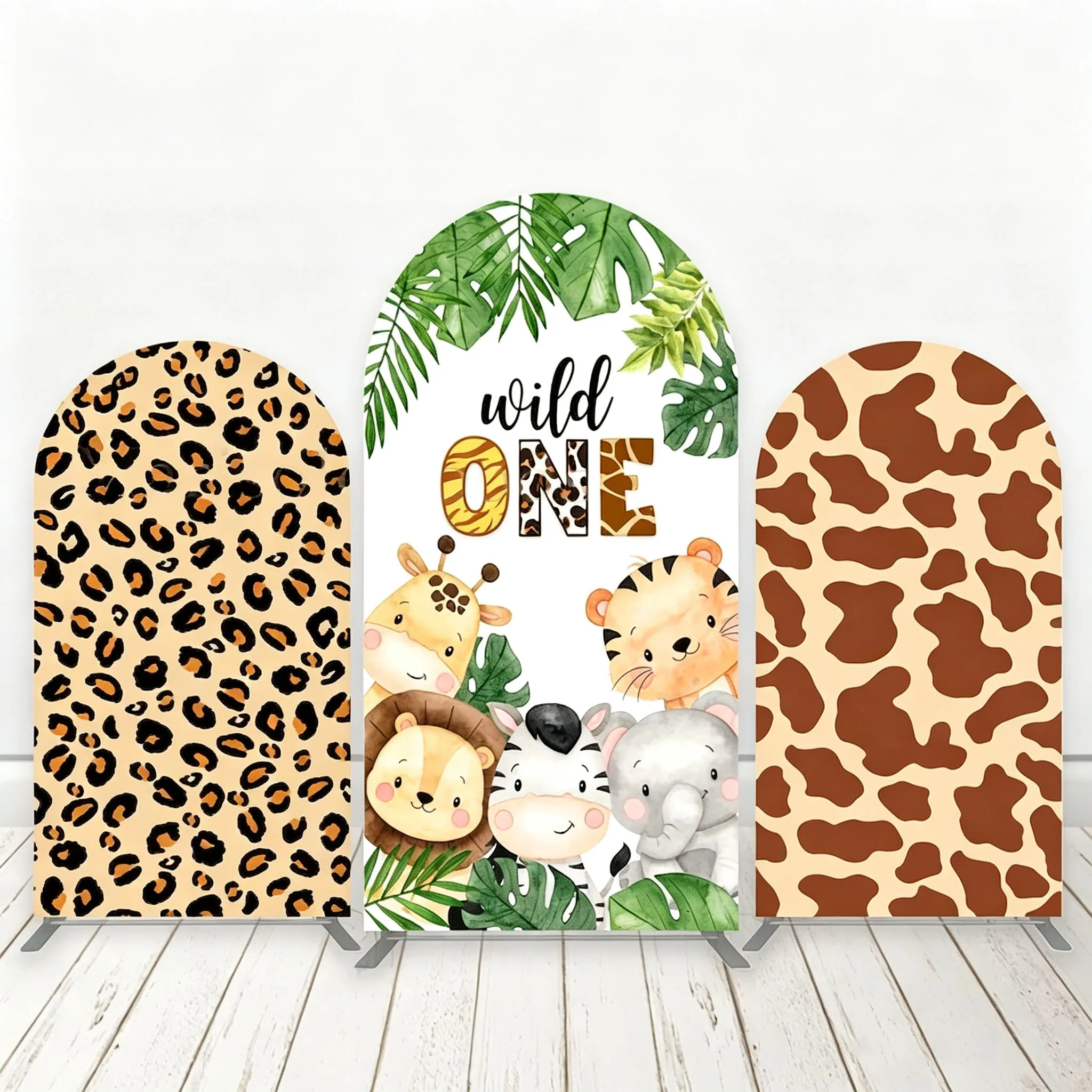 Custom Double-Sided Wild One Safari Animals Baby Shower Arch Backdrop Cover Tigers Giraffes Lions Birthday Party Photobooth