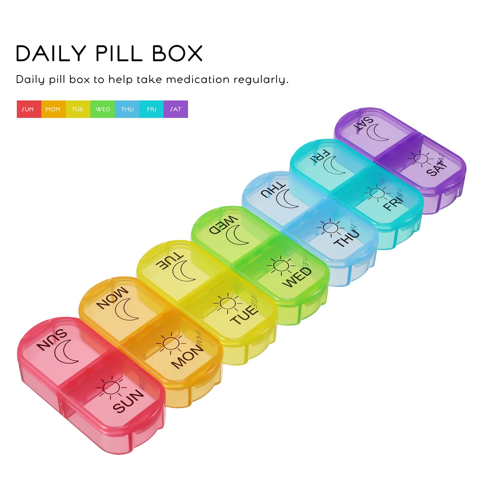 2개입 주간 약통 7일 휴대용 약 케이스 여행 친화적 컴팩트 디자인 손잡이 포함 다채로운 칸막이 일일용