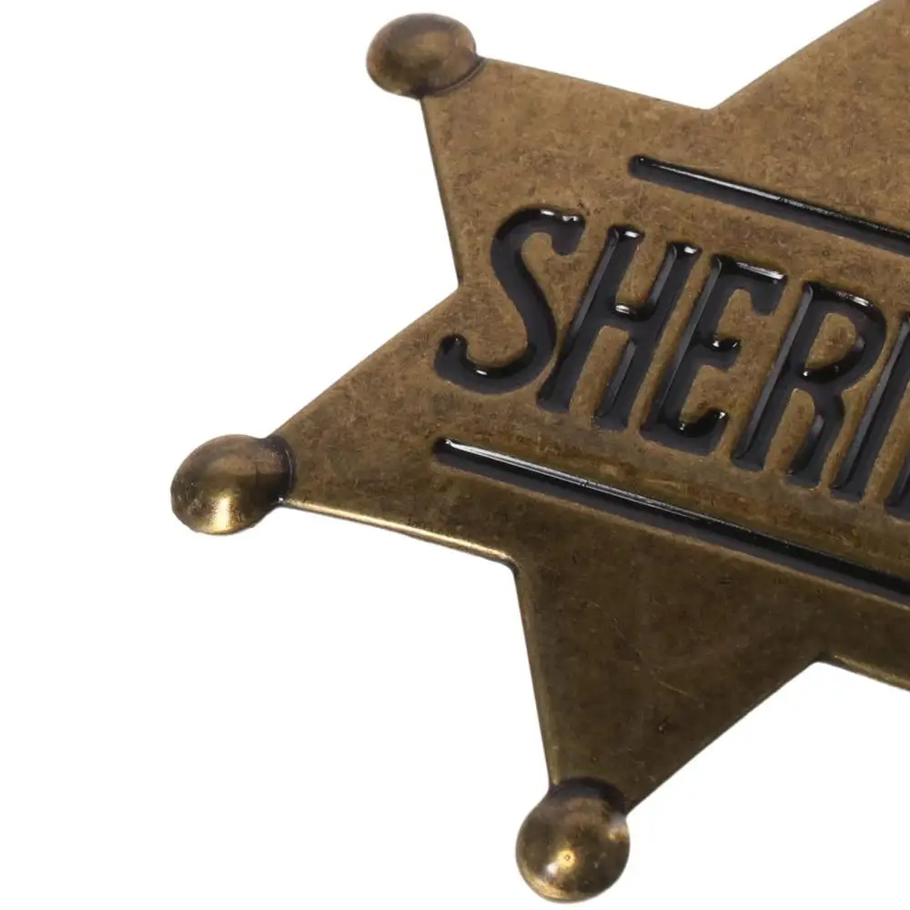 Old West Prop Iron Metal Hexagonal Star Emblem 2.6*2.3 Inch Hexagonal Star Chest Medal Dark Bronze Anniversary Medal Office