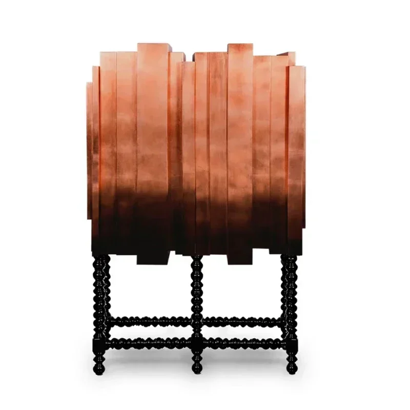 Medieval art solid wood dining side cabinet gradual change hand-painted high-end home locker living room wall high cabinet