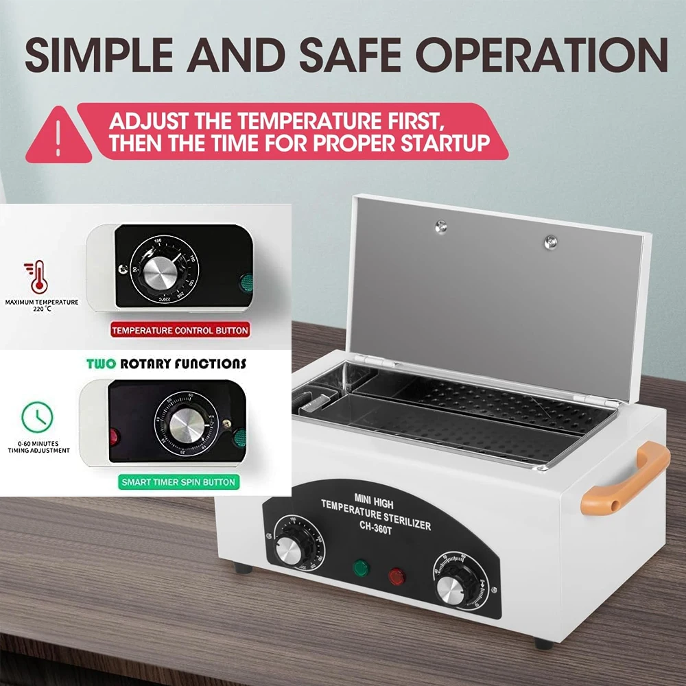 300Wネイルツール高温洗浄ボックス1.5Lタイマー付き乾熱滅菌器、雑貨美容ヘアメタルツール用ハンドル付き