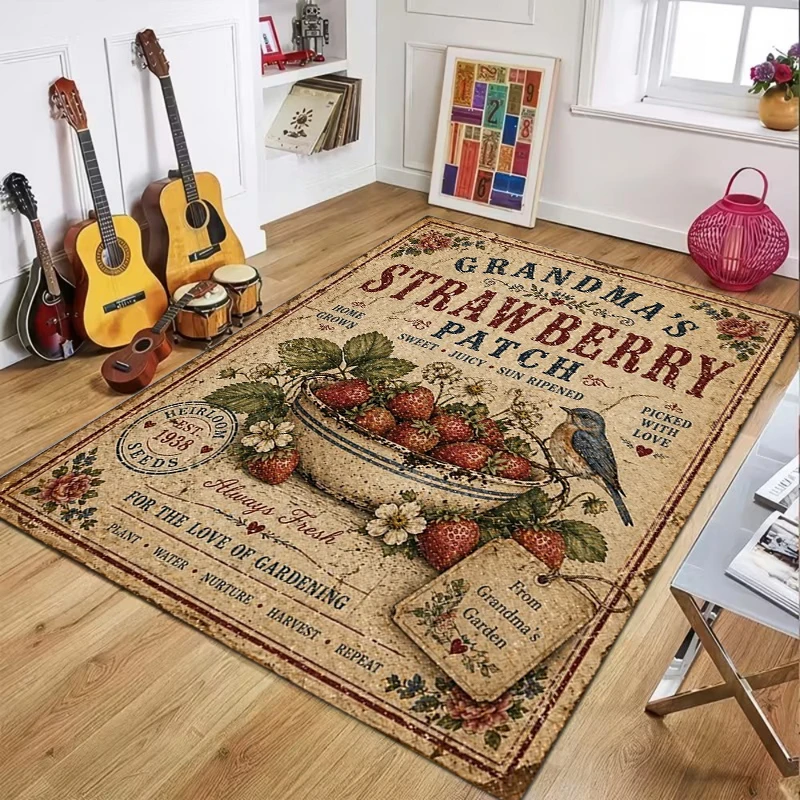 Vintage Garden & Sewing Print Area Rug Non-Slip Washable Soft Floral Floor Mat for Living Room Bedroom Rustic Home Decor