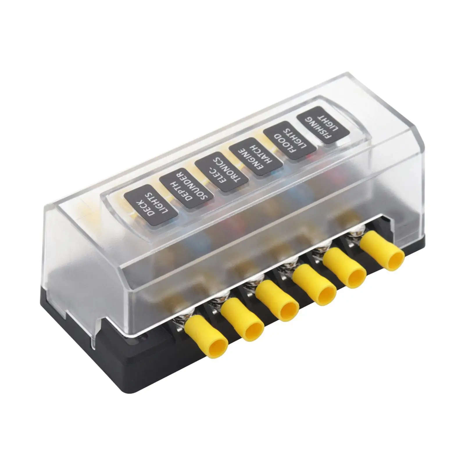 12 Way Fuse Box Holder with LED Indicator LED Warning Lights Dustproof with Protection Cover Fuse Block for Marine Van SUV