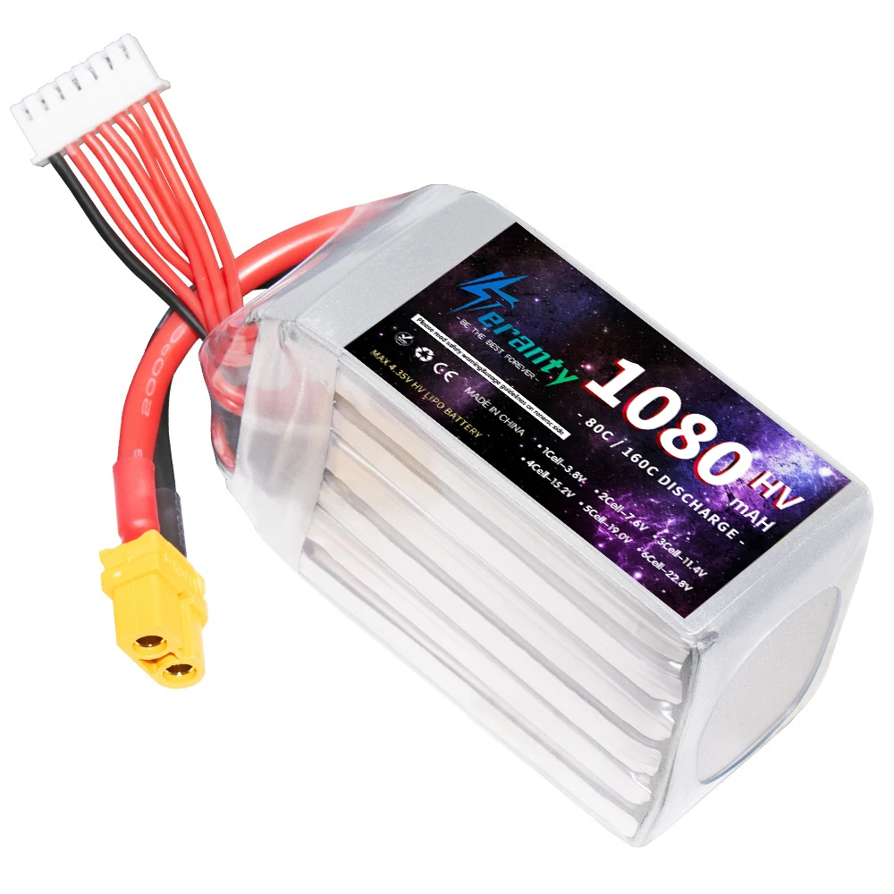 2PCS TERANTY HV 6S Battery 1080mAh 6S 22.8V 80C LiHV Lipo Battery XT30 XT60 Plug For Racing Car RC Drone Helicopter Aircraft FPV