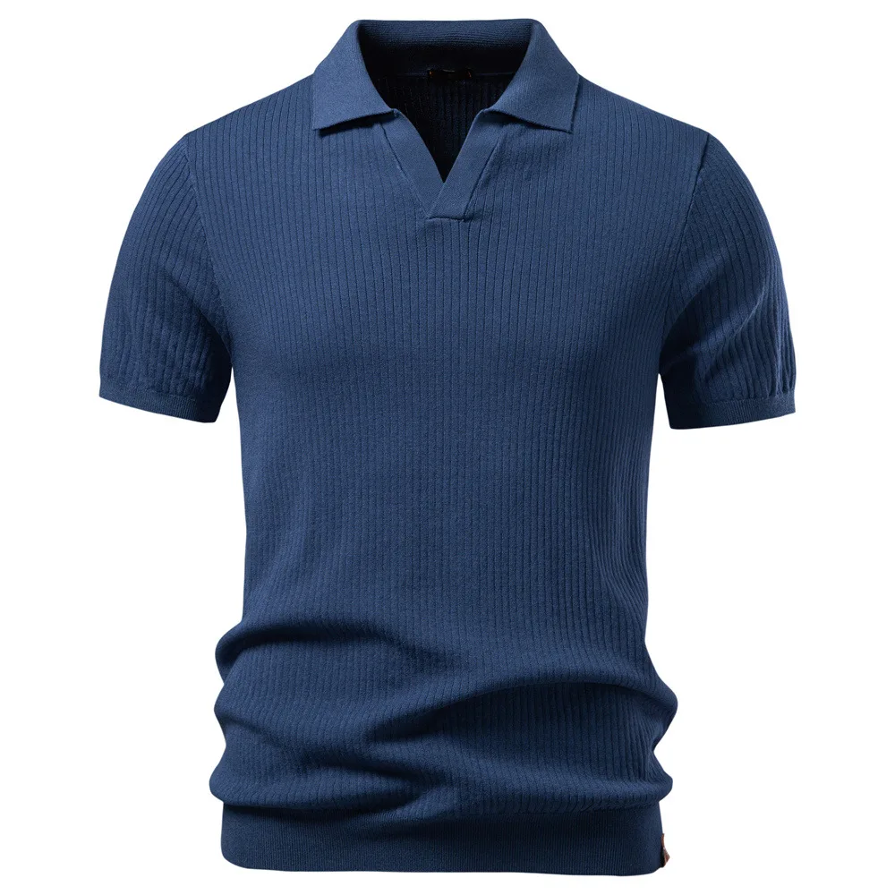 Men's Business Casual Woolen Shirt Spring/Summer 2026 Flip Collar Seagull Collar Knitted Short Sleeve Fashionable Elegant