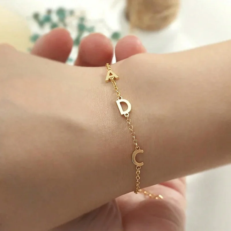 

Stainless Steel Custom Initials Name Bracelet Personalized Letter Name Bracelets for Women Charm Jewelry Birthday Gift