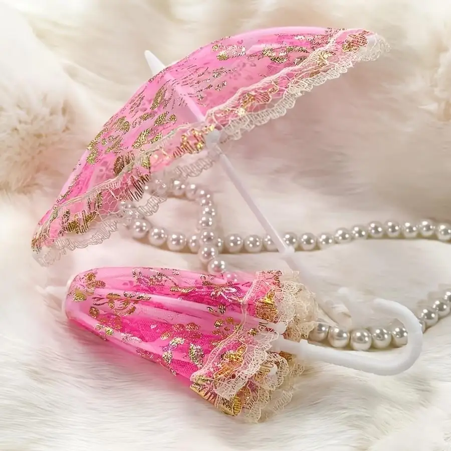 1/5/10/20/50/100pcs Mini Umbrella Set with Bohemian-style Lace Canopy and Golden Accents—Suitable for Dollhouses, Dining Scenes,