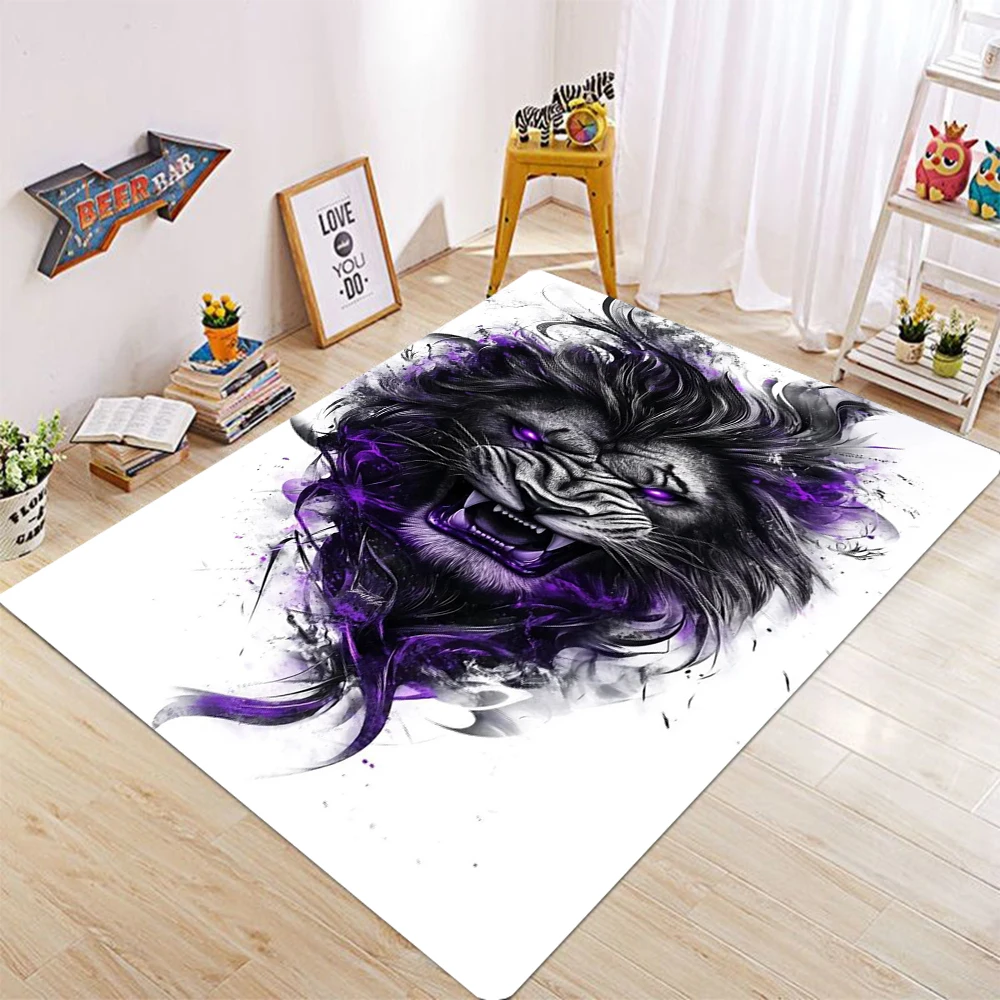 Animal Art Carpet Various Styles With Lion Wolf Smoke Crown Artistic Designs Non Slip Rug For Living Room Bedroom Decor